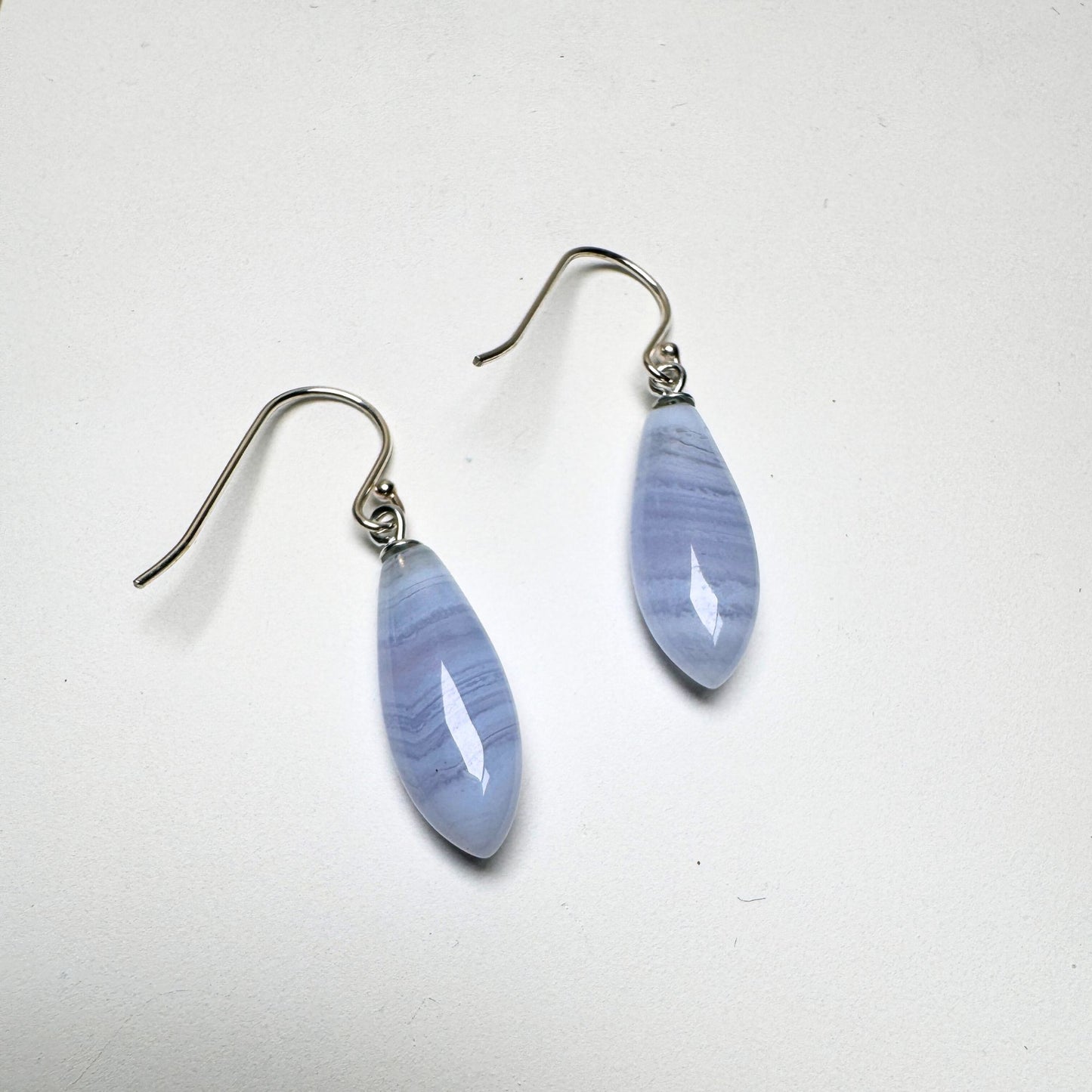 Blue lace Agate drop earrings - Sterling Silver shepherd hook gemstone earrings