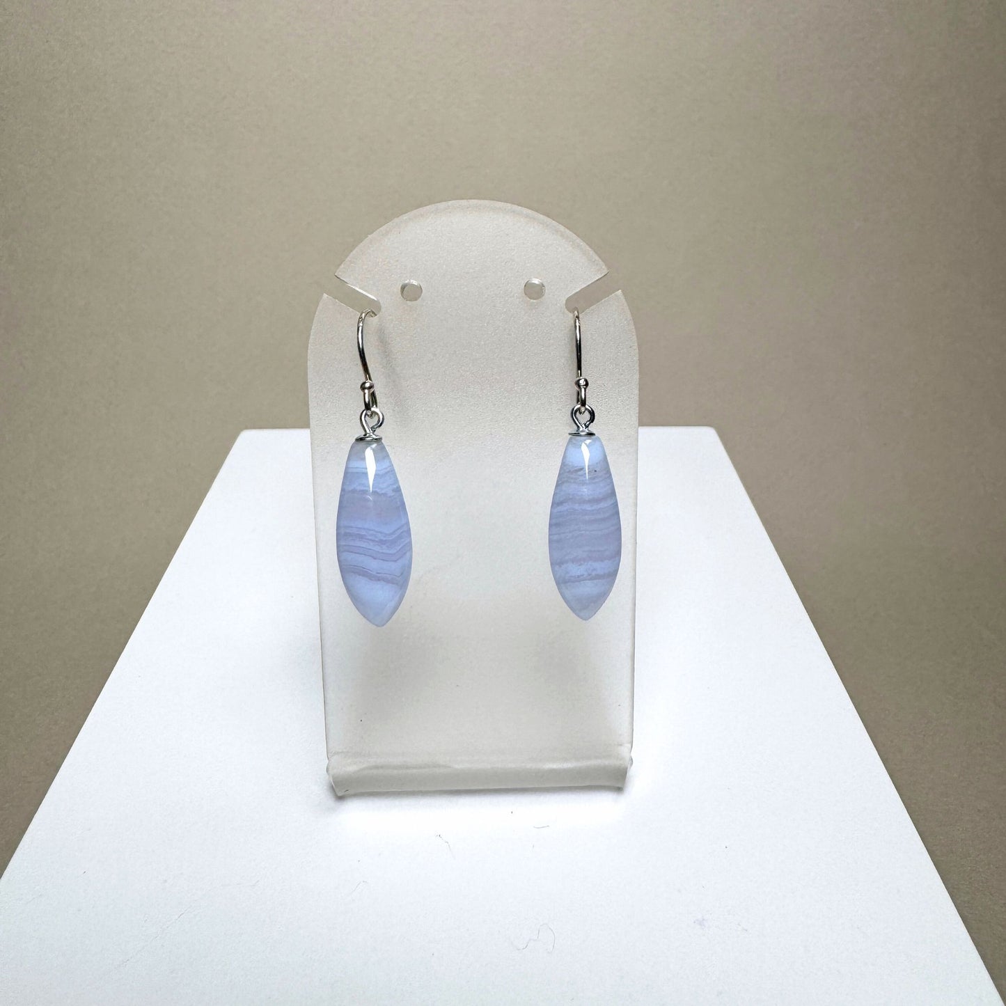 Blue lace Agate drop earrings - Sterling Silver shepherd hook gemstone earrings