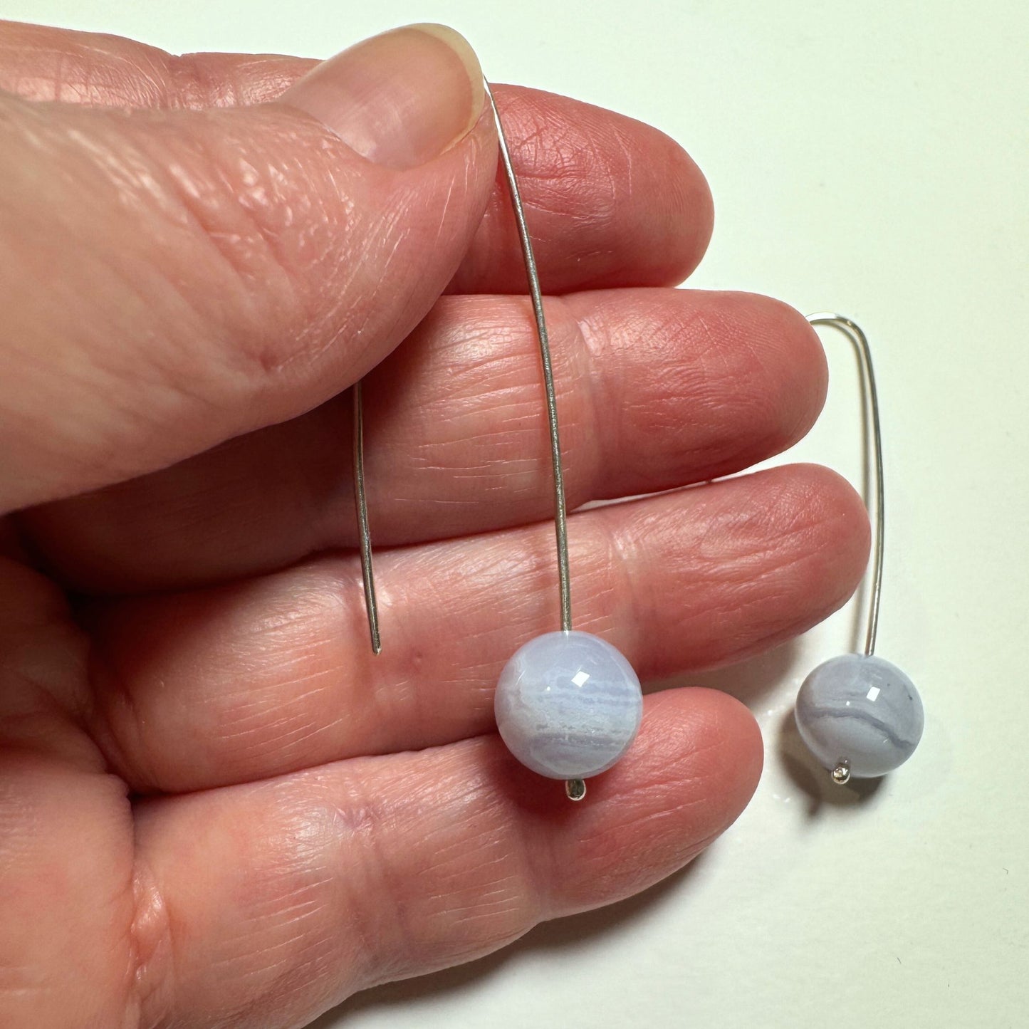 Blue lace agate sterling silver earrings