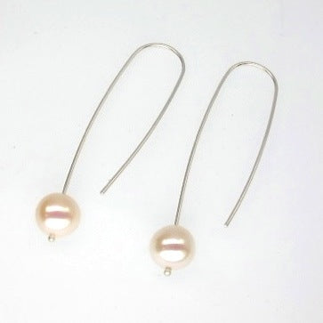 White Fresh Water Pearl long sterling silver earrings