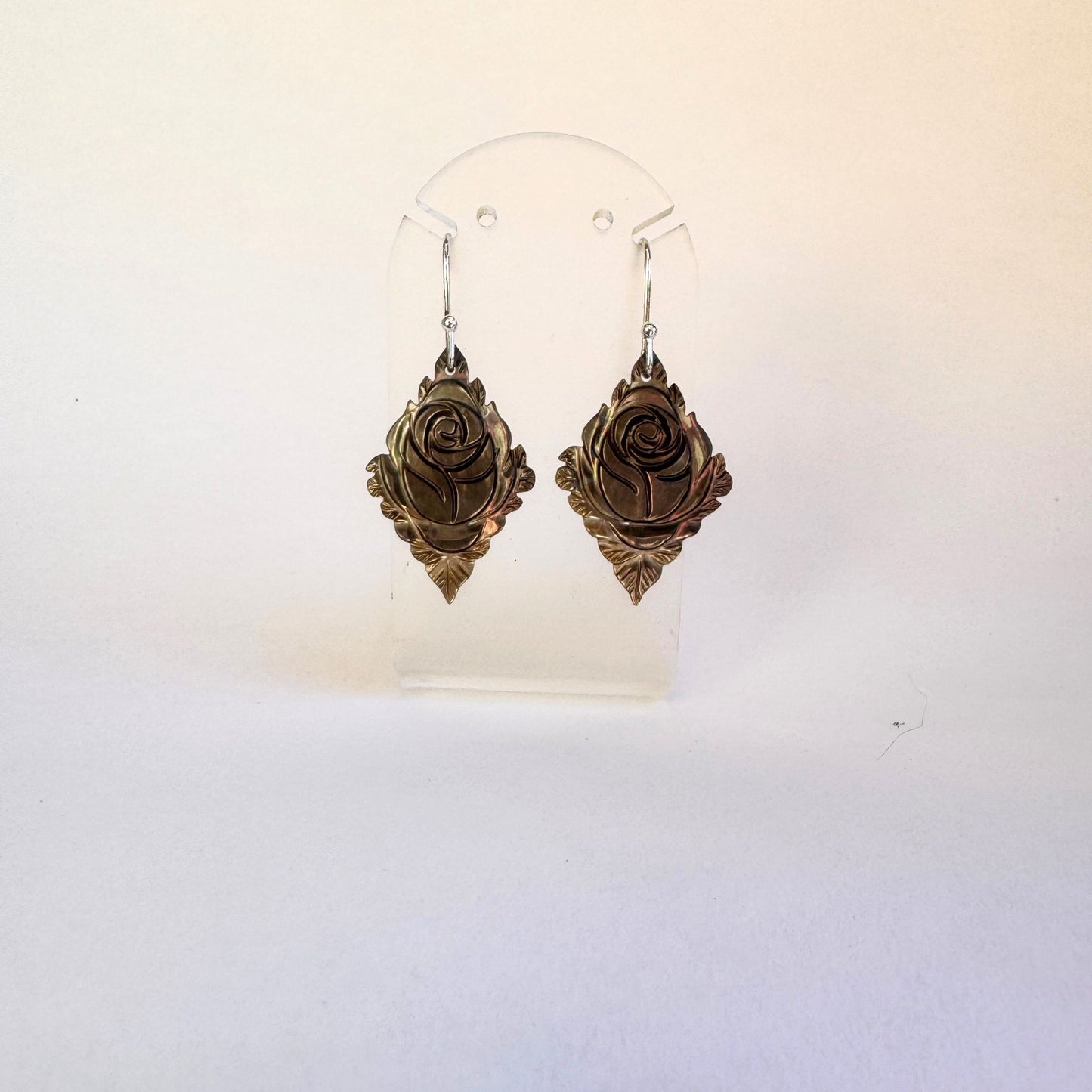 Carved black mother or pearl sterling silver earrings