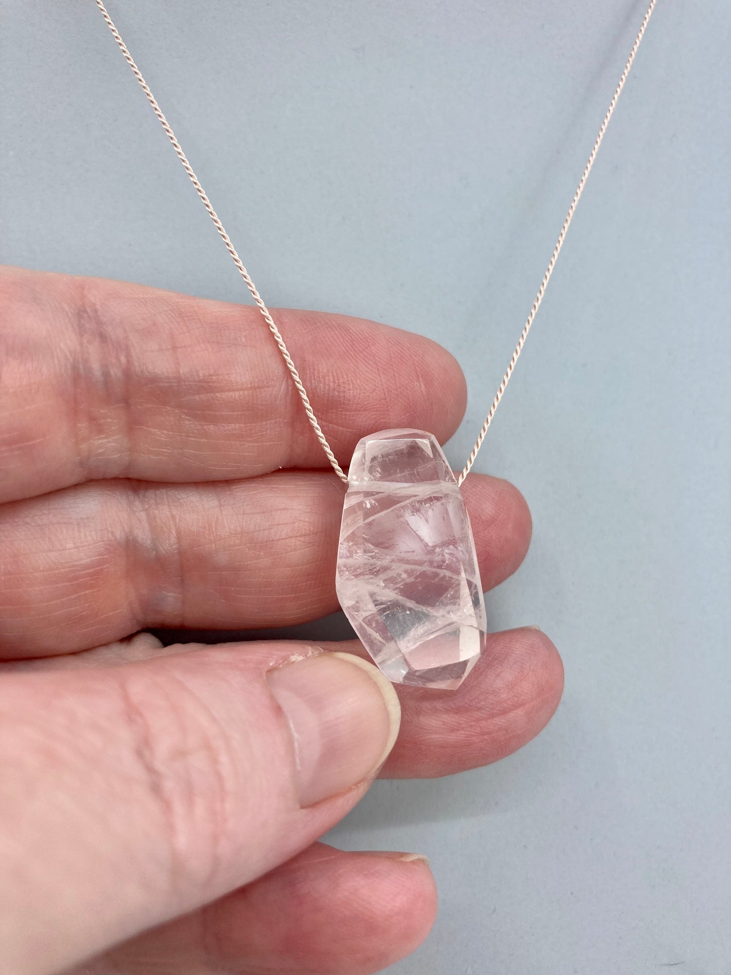 Simplicity- Rose quartz crystal short silk necklace