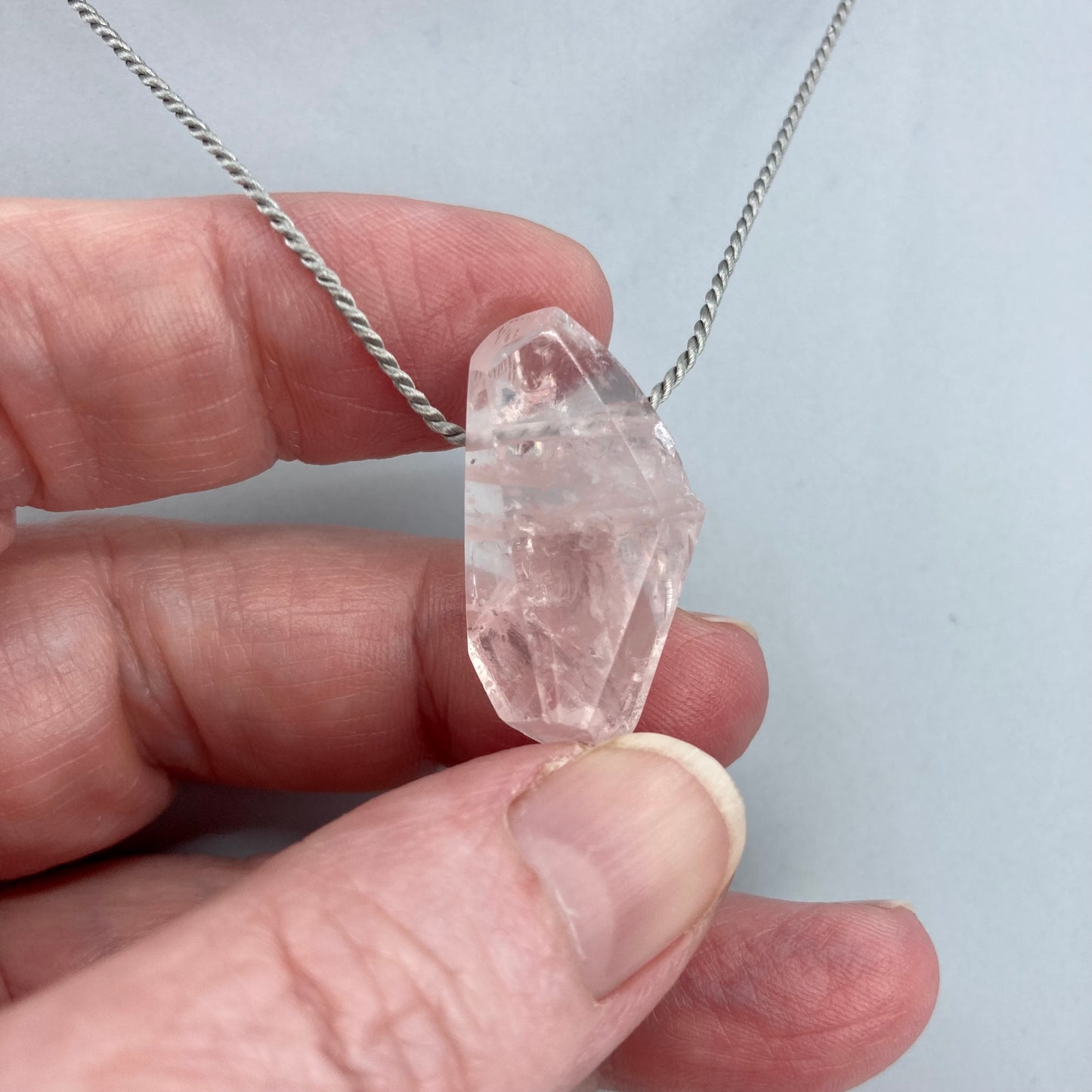 Simplicity- Rose quartz crystal short silk necklace