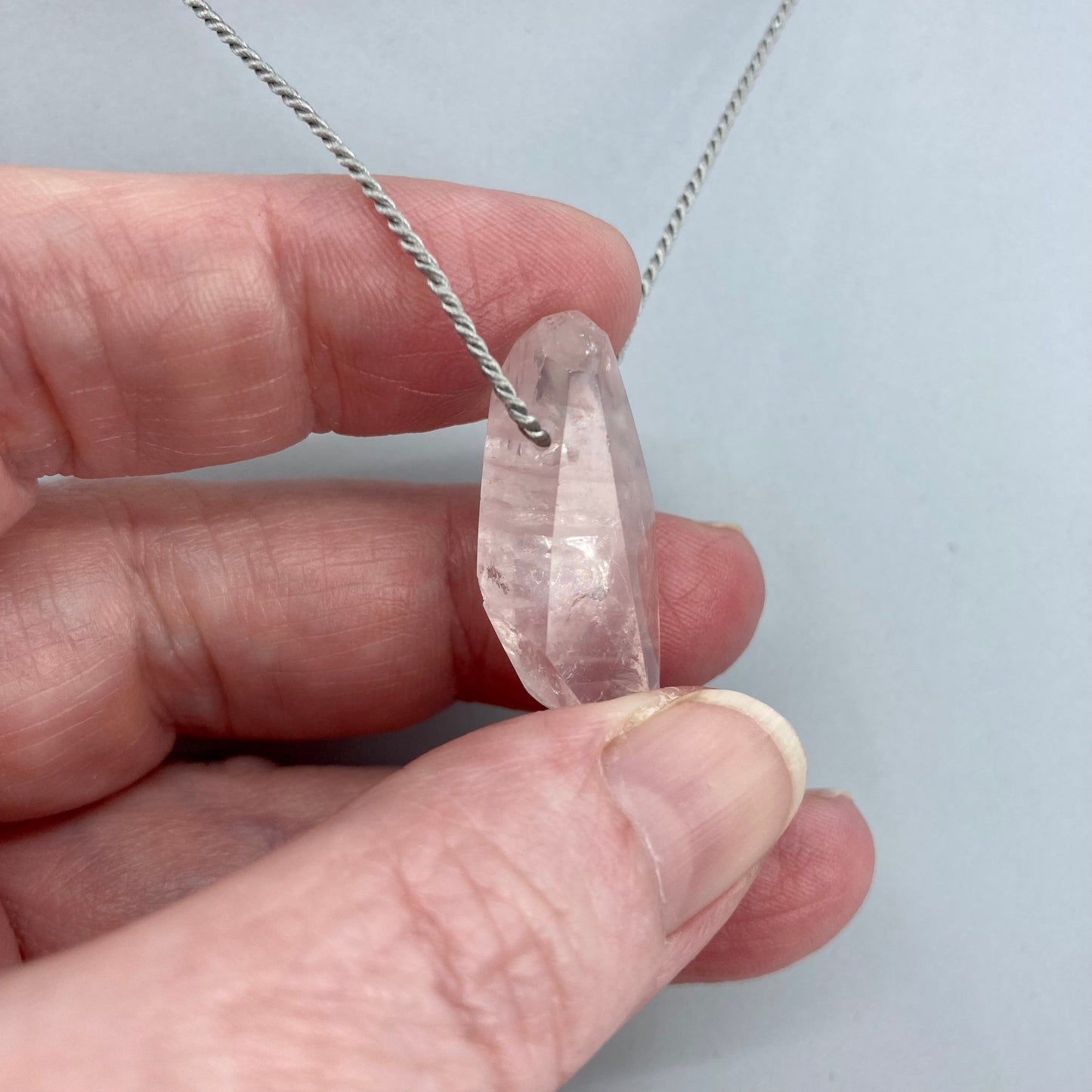 Simplicity- Rose quartz crystal short silk necklace