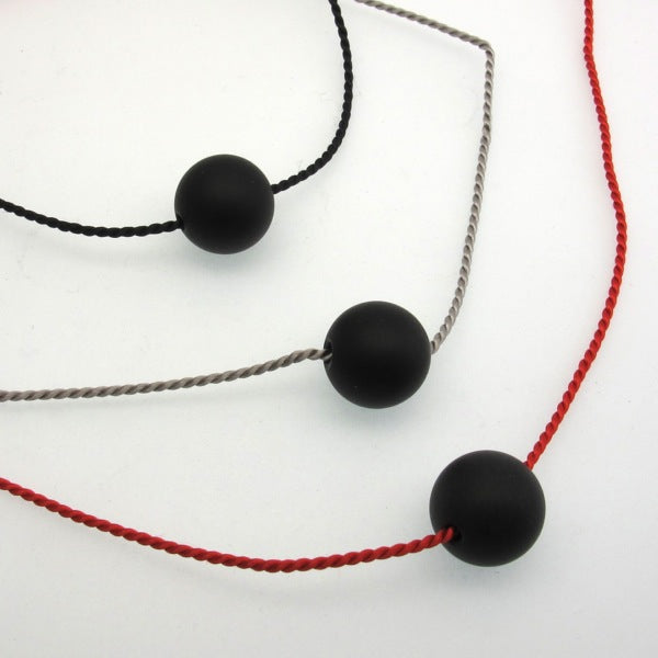 Simplicity- Black matt onyx short silk necklace