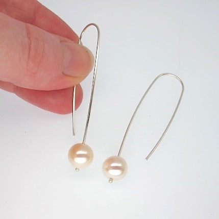 White Fresh Water Pearl long sterling silver earrings