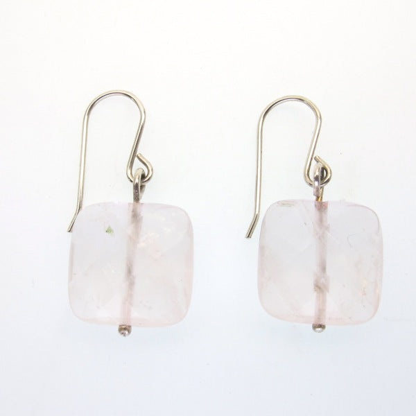 Rose quartz cushion checkers earrings