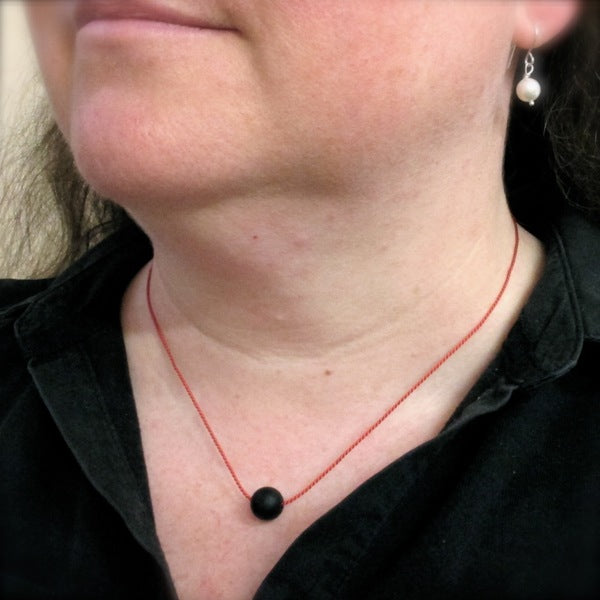 Simplicity - Matte onyx on short silk necklace