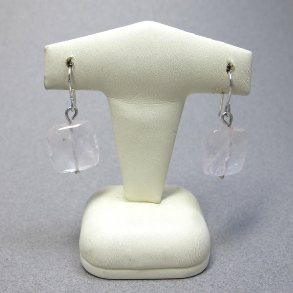Rose quartz cushion checkers earrings