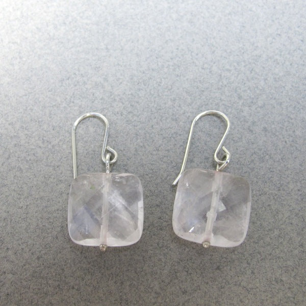 Rose quartz cushion checkers earrings