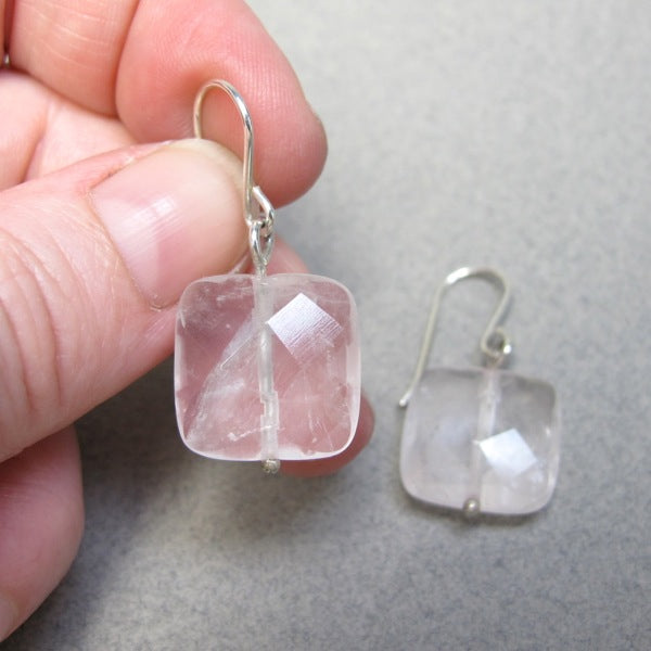 Rose quartz cushion checkers earrings