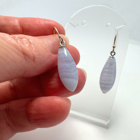 Blue lace Agate drop earrings - Sterling Silver shepherd hook gemstone earrings