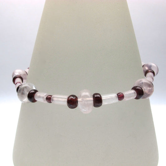 Rose quartz and garnet beads bracelet