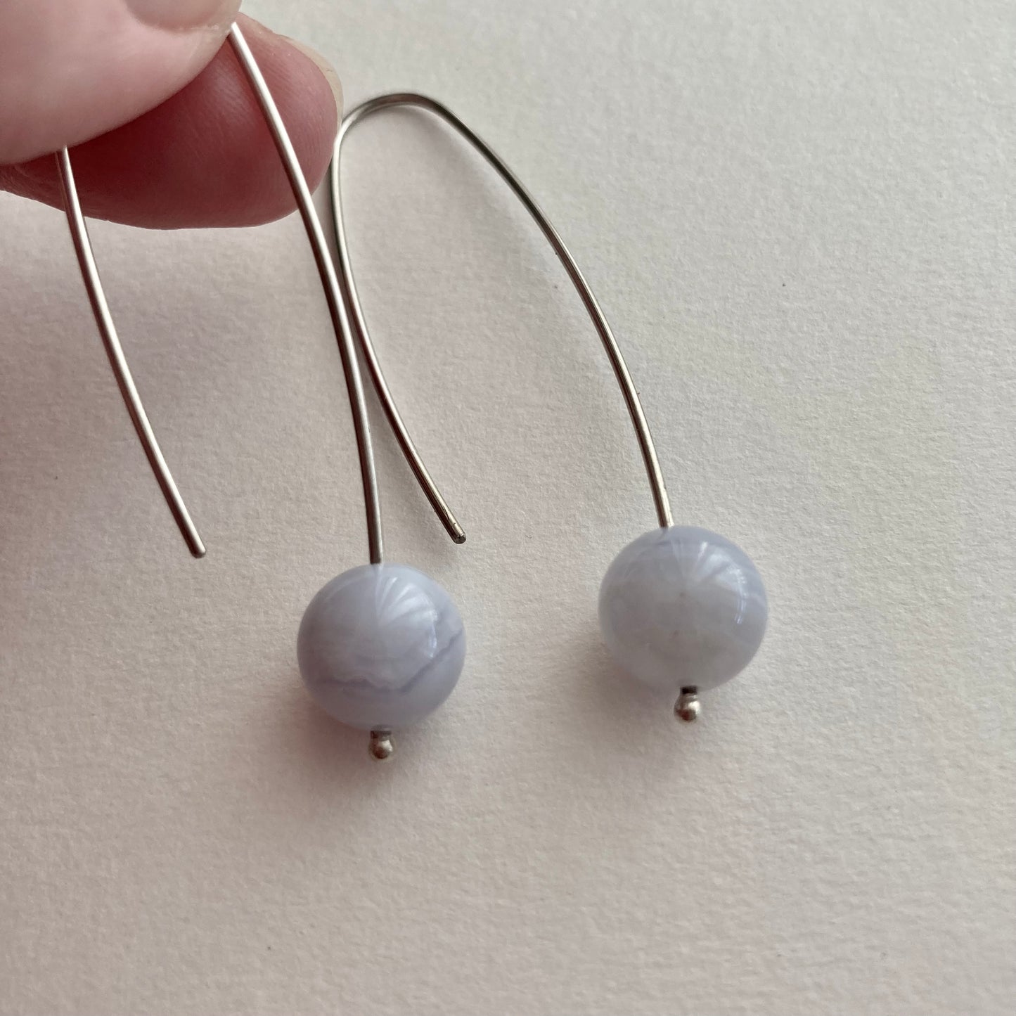 Blue lace agate sterling silver earrings