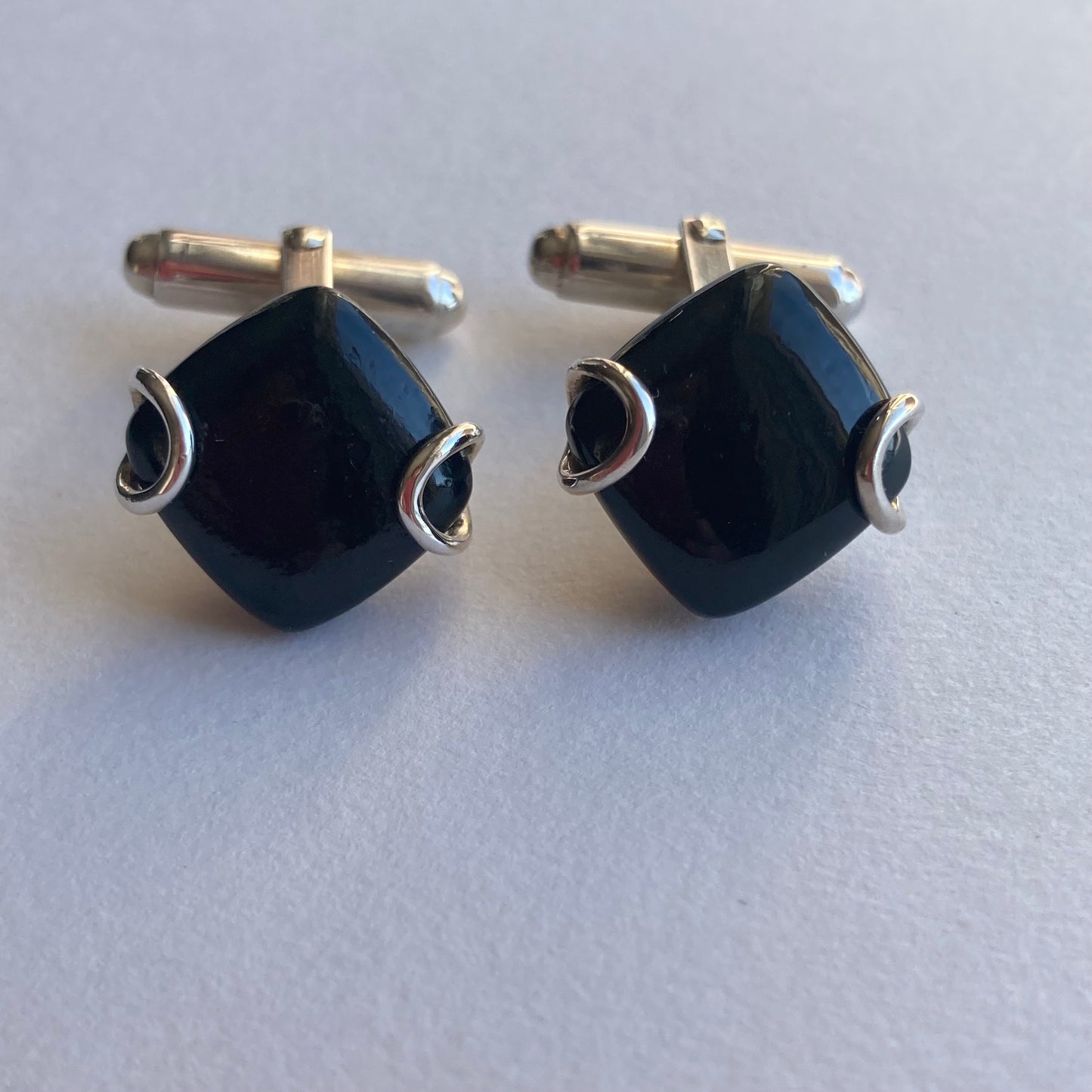 Australian black jade Sterling silver cufflinks