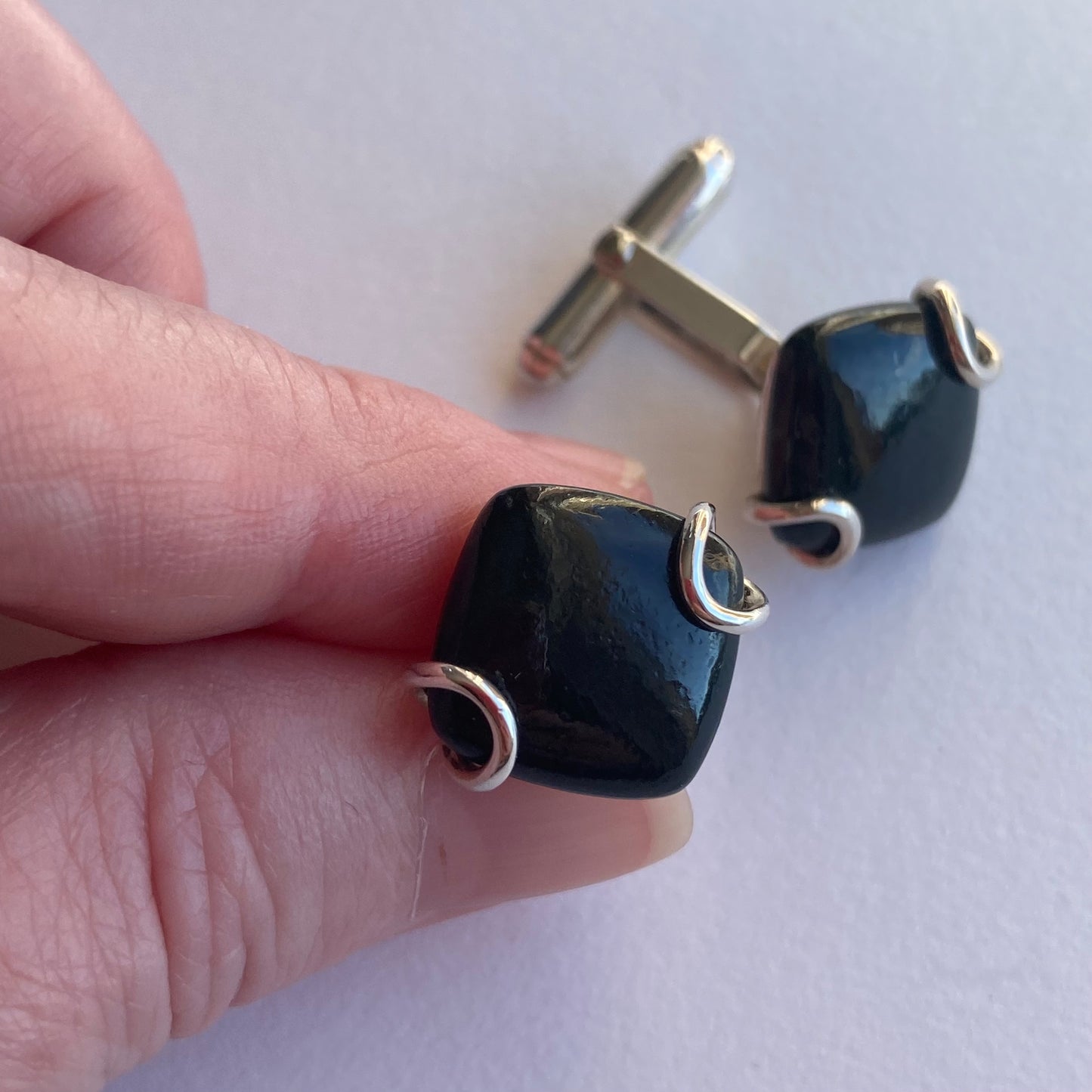 Australian black jade Sterling silver cufflinks