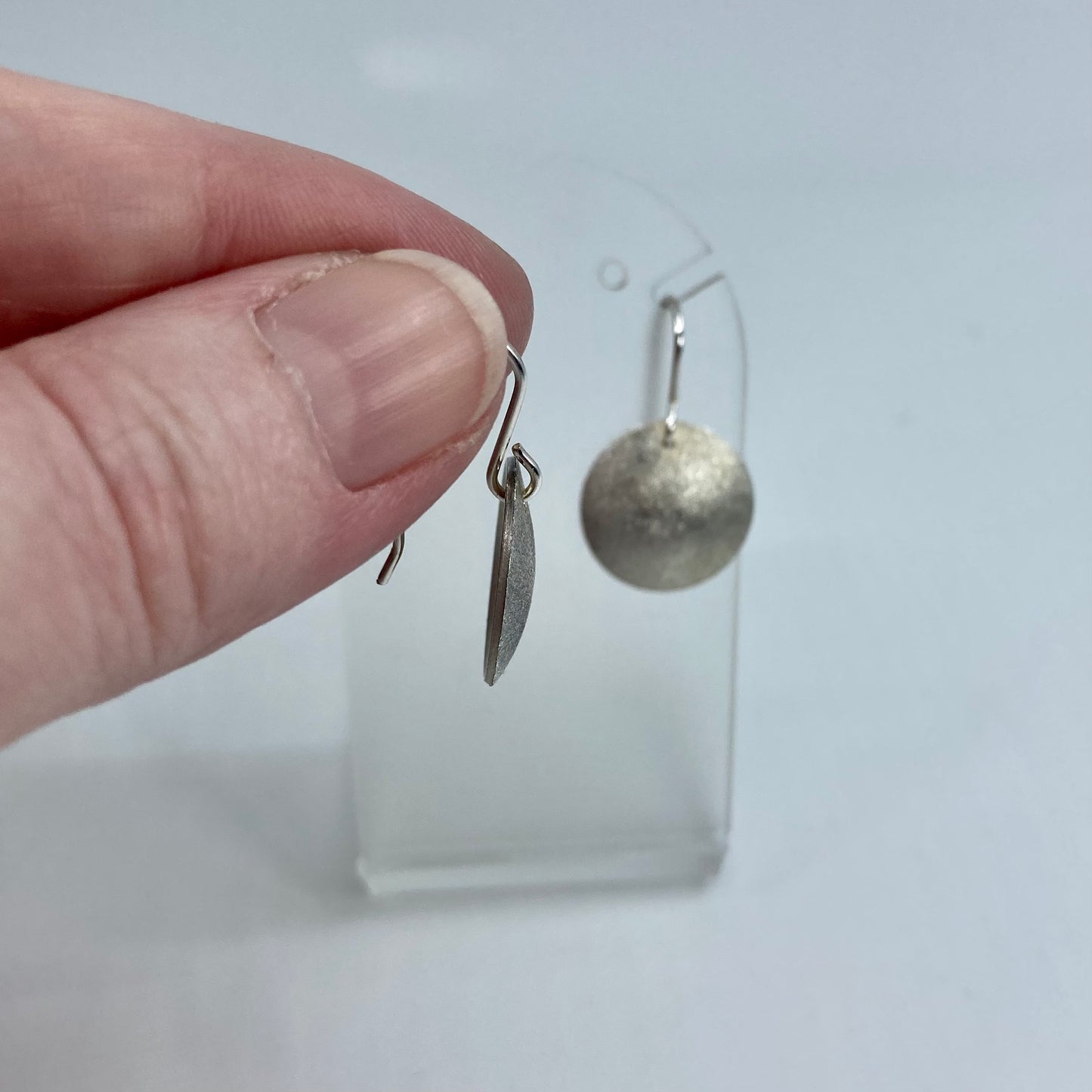 Frost domed sterling silver disc earrings