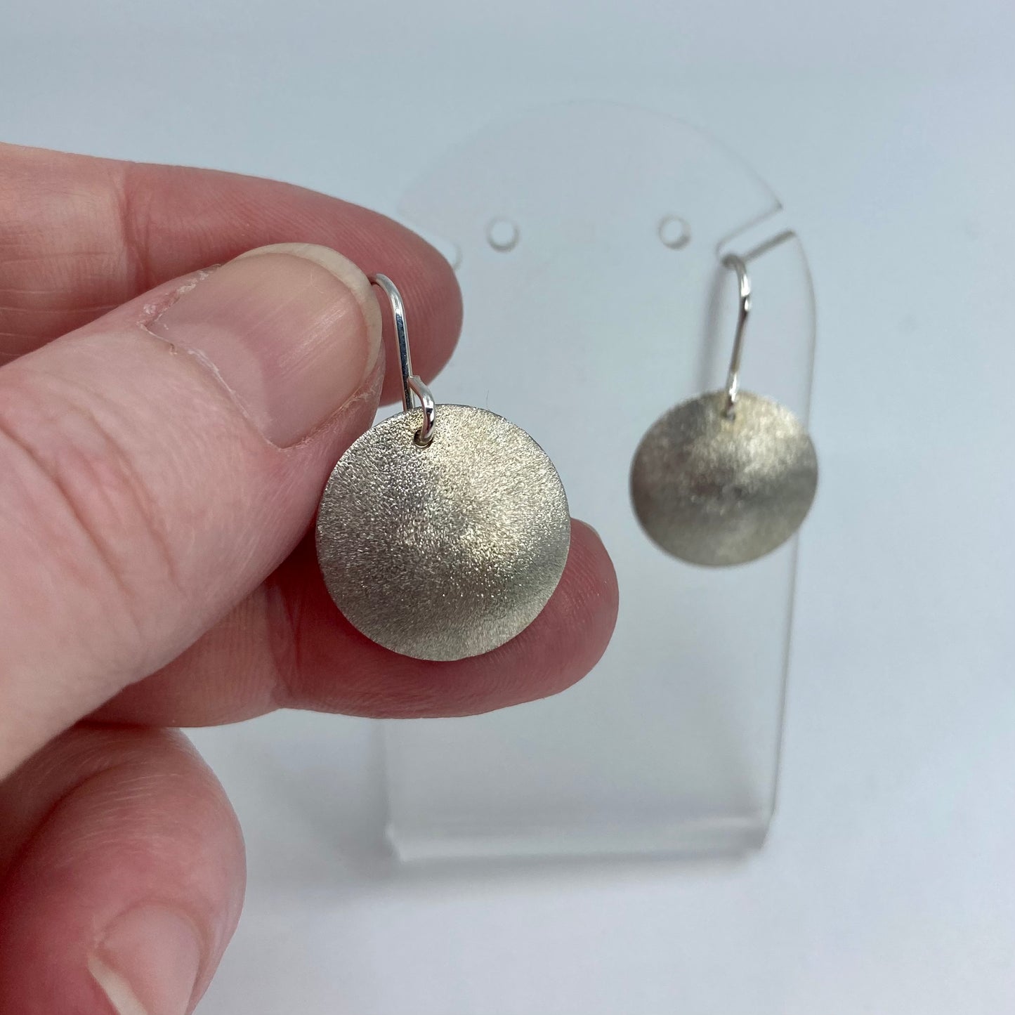 Frost domed sterling silver disc earrings