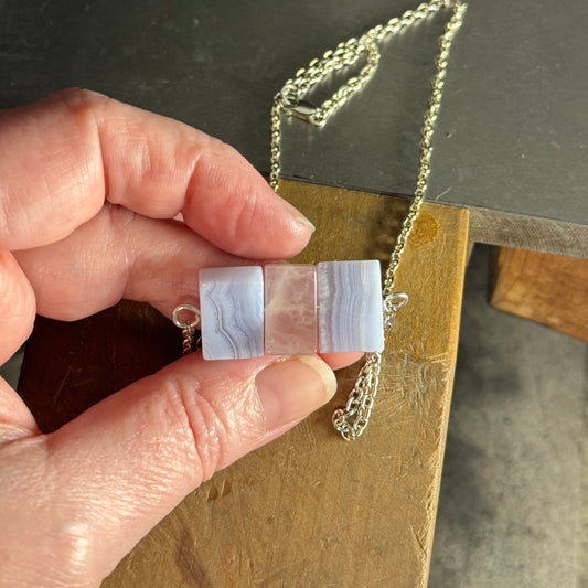 One-of-a-Kind Gemstone Necklace – Blue Lace Agate & Rose Quartz