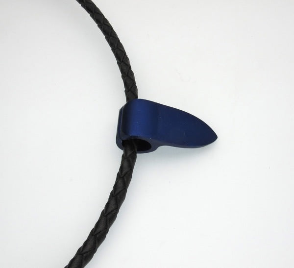 Blue Anodised Aluminium pendant on black plated leather necklace