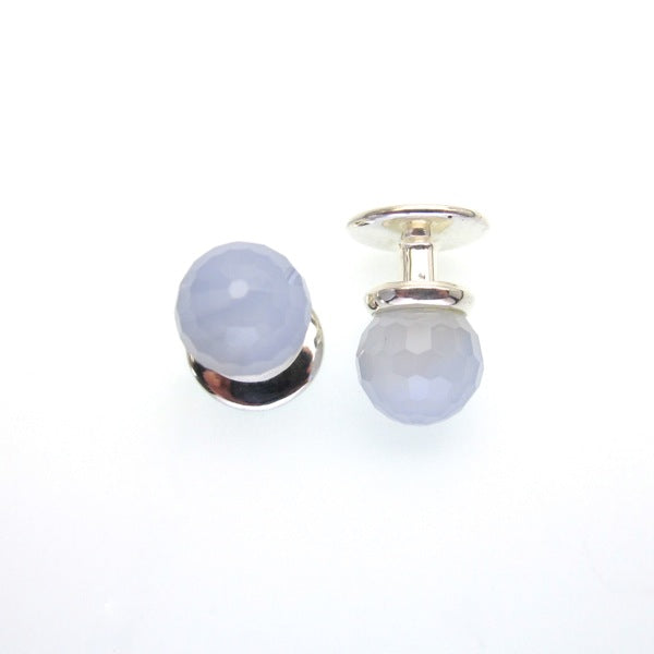 Blue Chalcedony round briolette cuff-links