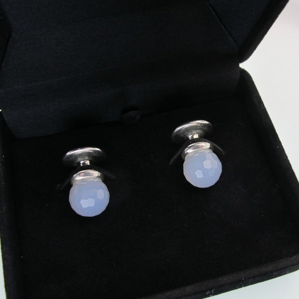 Blue Chalcedony round briolette cuff-links