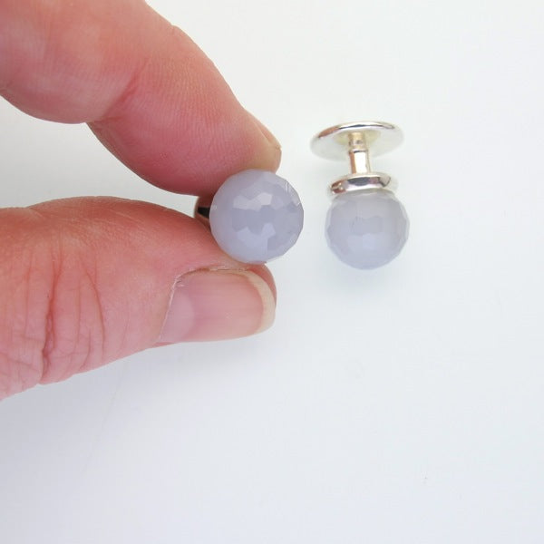 Blue Chalcedony round briolette cuff-links