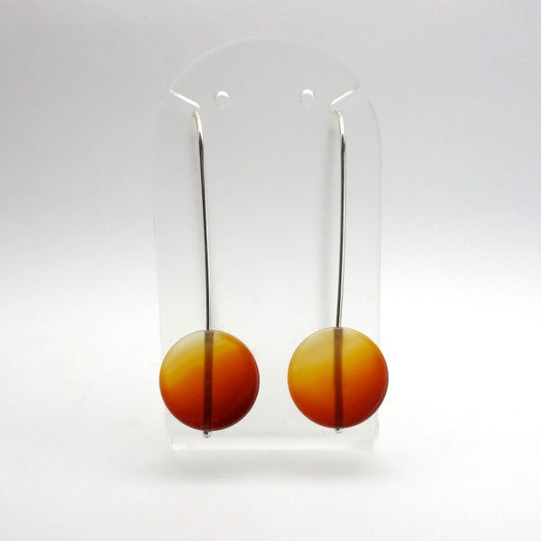 Carnelian disc long sterling silver earrings