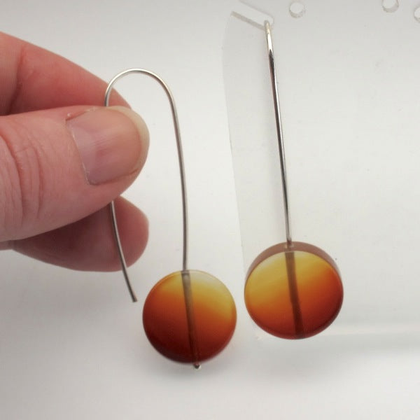 Carnelian disc long sterling silver earrings