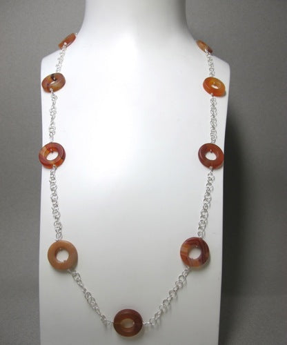 Matt Carnelian beads on a sterling silver chain