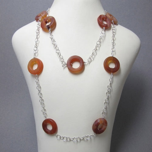 Matt Carnelian beads on a sterling silver chain