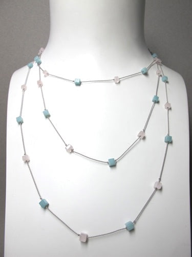 Amazonite and  Rose Quartz cubes necklace