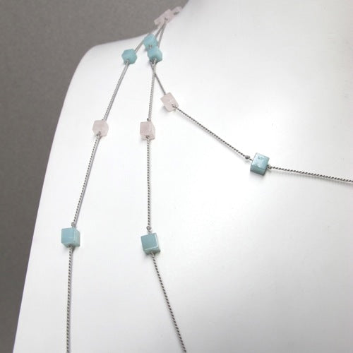 Amazonite and  Rose Quartz cubes necklace