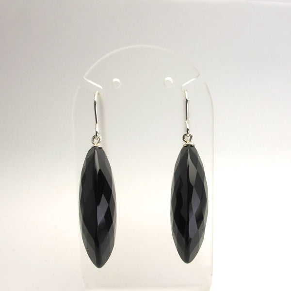 Large onyx briolettes and sterling silver earrings