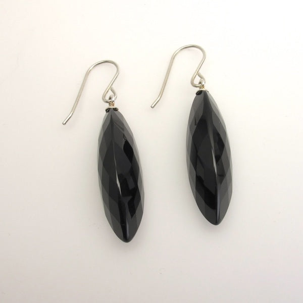 Large onyx briolettes and sterling silver earrings