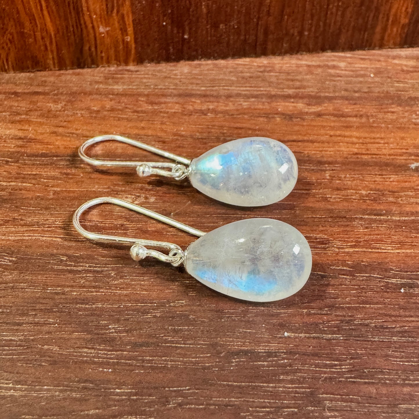 Rainbow moonstone sterling silver dangle earrings