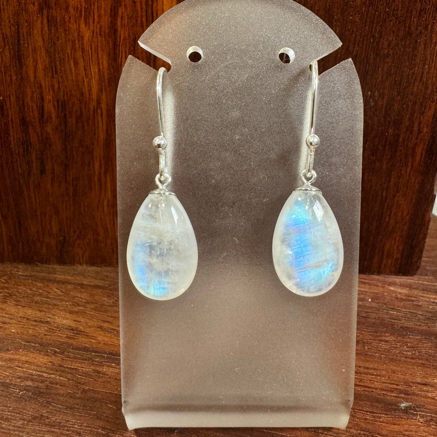 Rainbow moonstone sterling silver dangle earrings