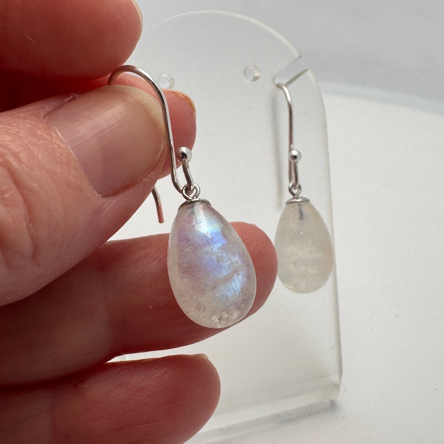 Rainbow moonstone sterling silver dangle earrings