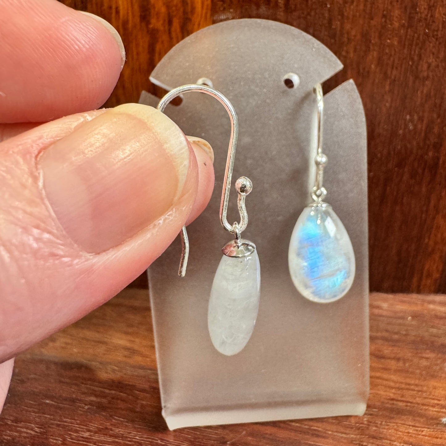 Rainbow moonstone sterling silver dangle earrings