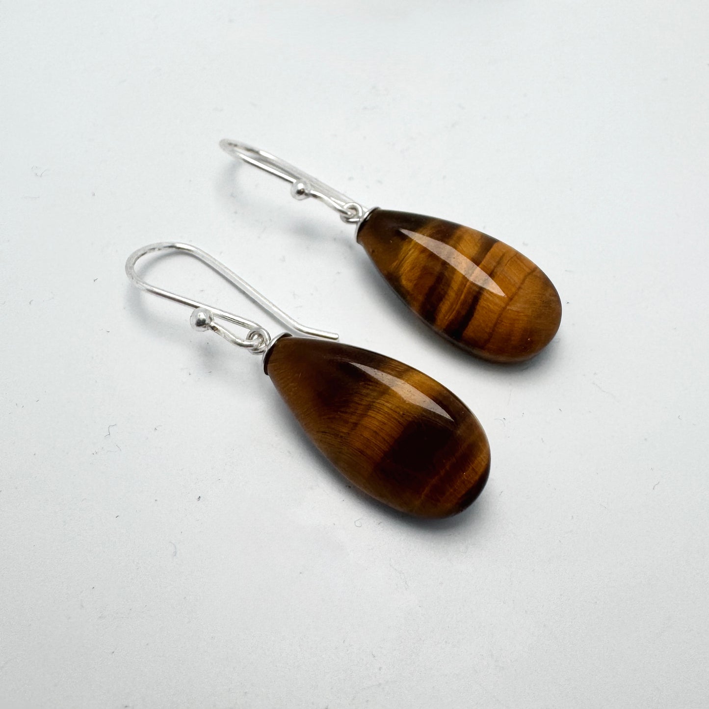 Tiger Eye Gemstone Earrings | Handmade Sterling Silver Drop Earrings