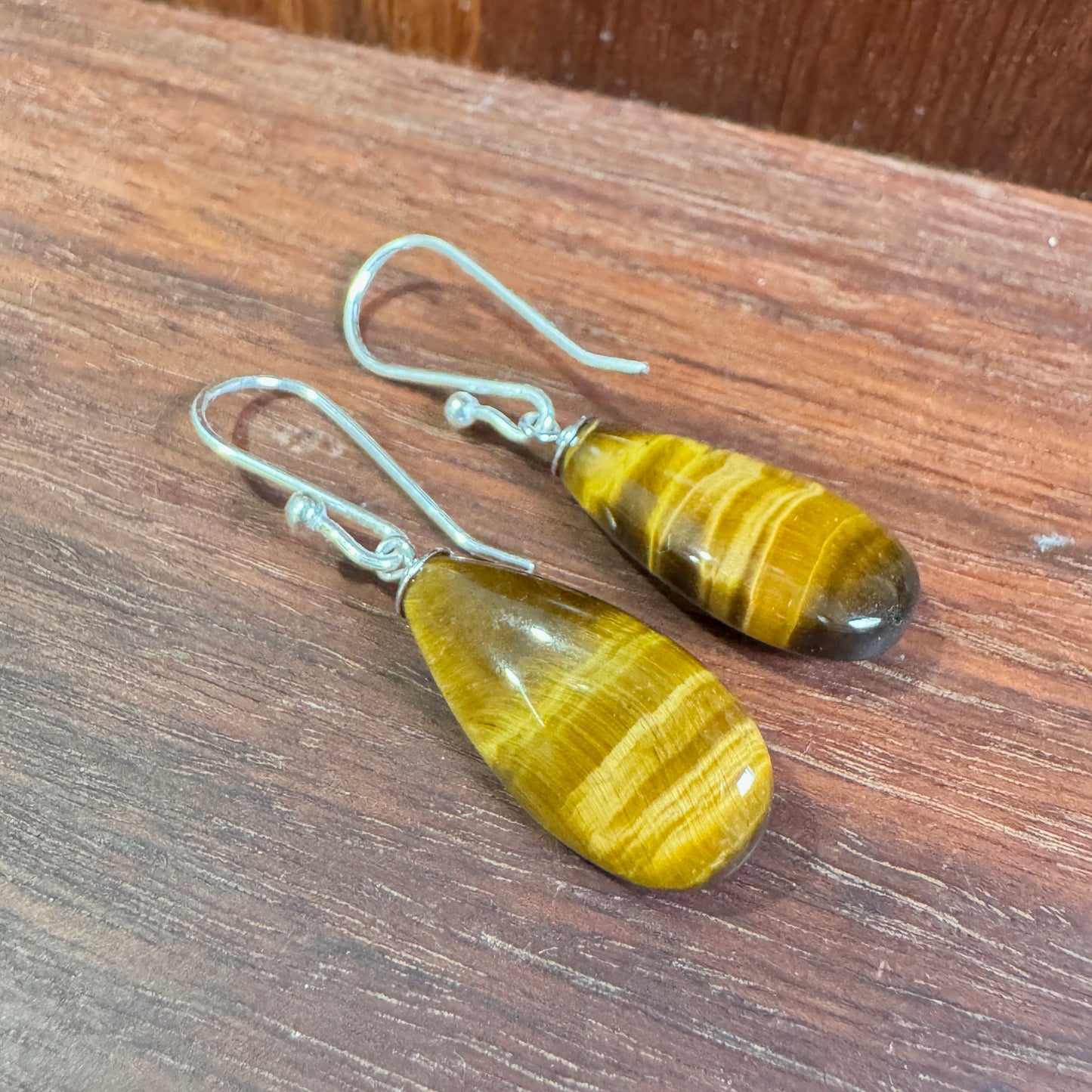 Tiger Eye Gemstone Earrings | Handmade Sterling Silver Drop Earrings