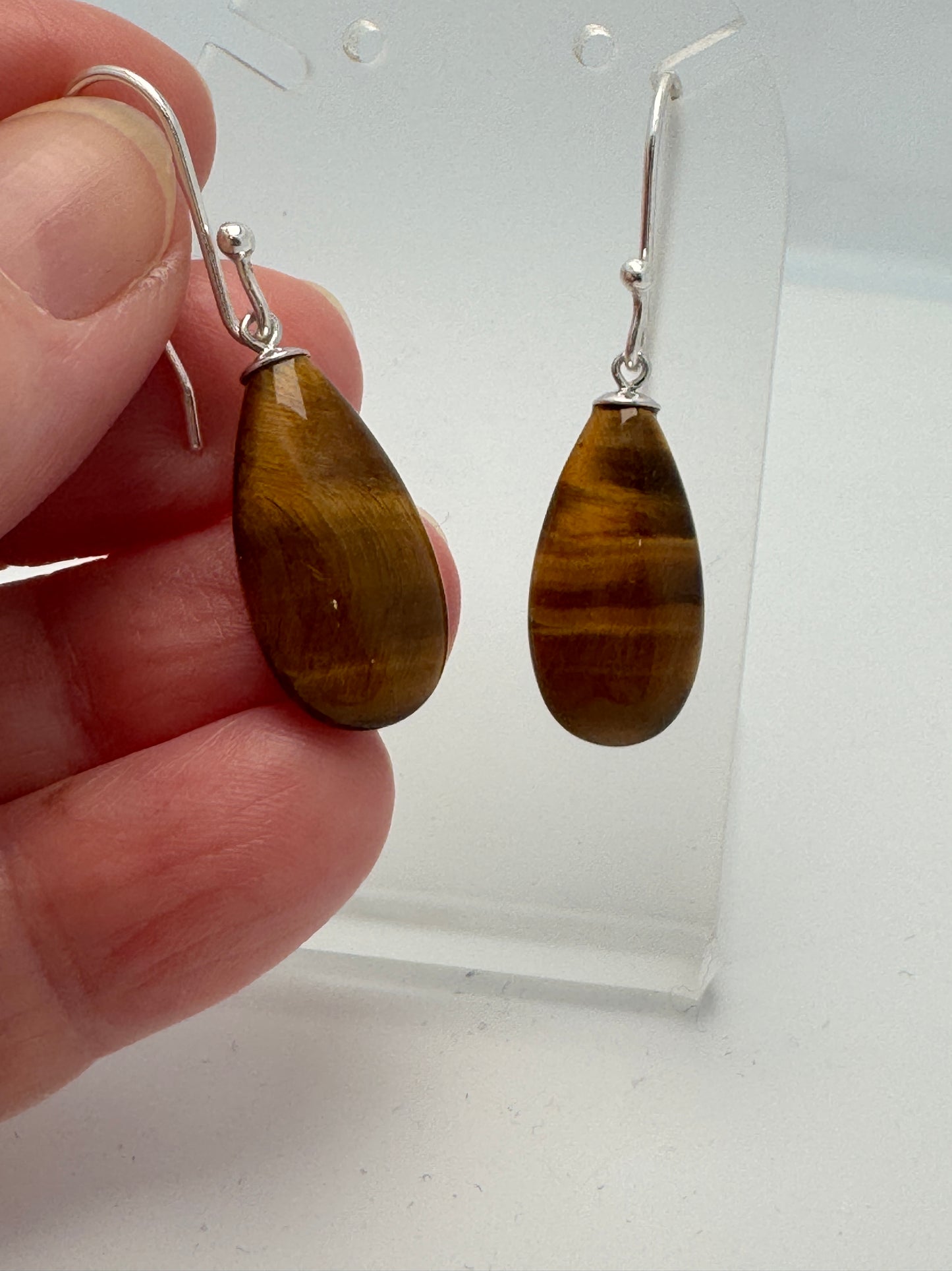 Tiger Eye Gemstone Earrings | Handmade Sterling Silver Drop Earrings