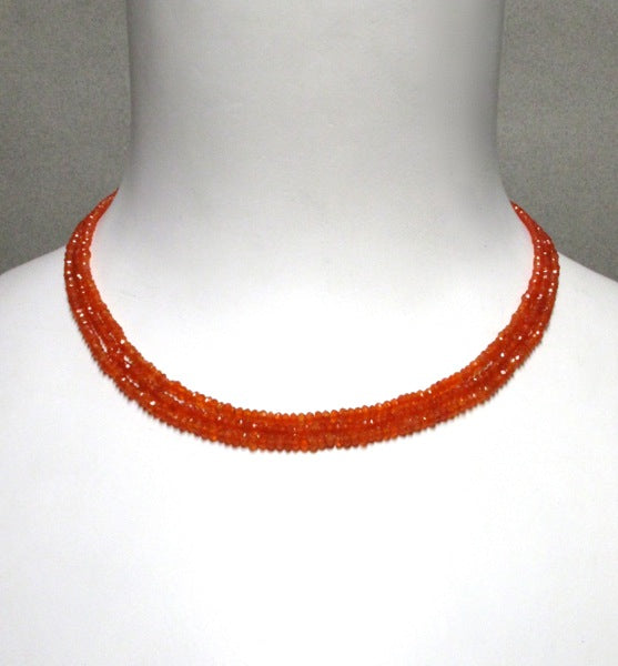 Faceted Carnelian beads and sterling silver triple row short necklace